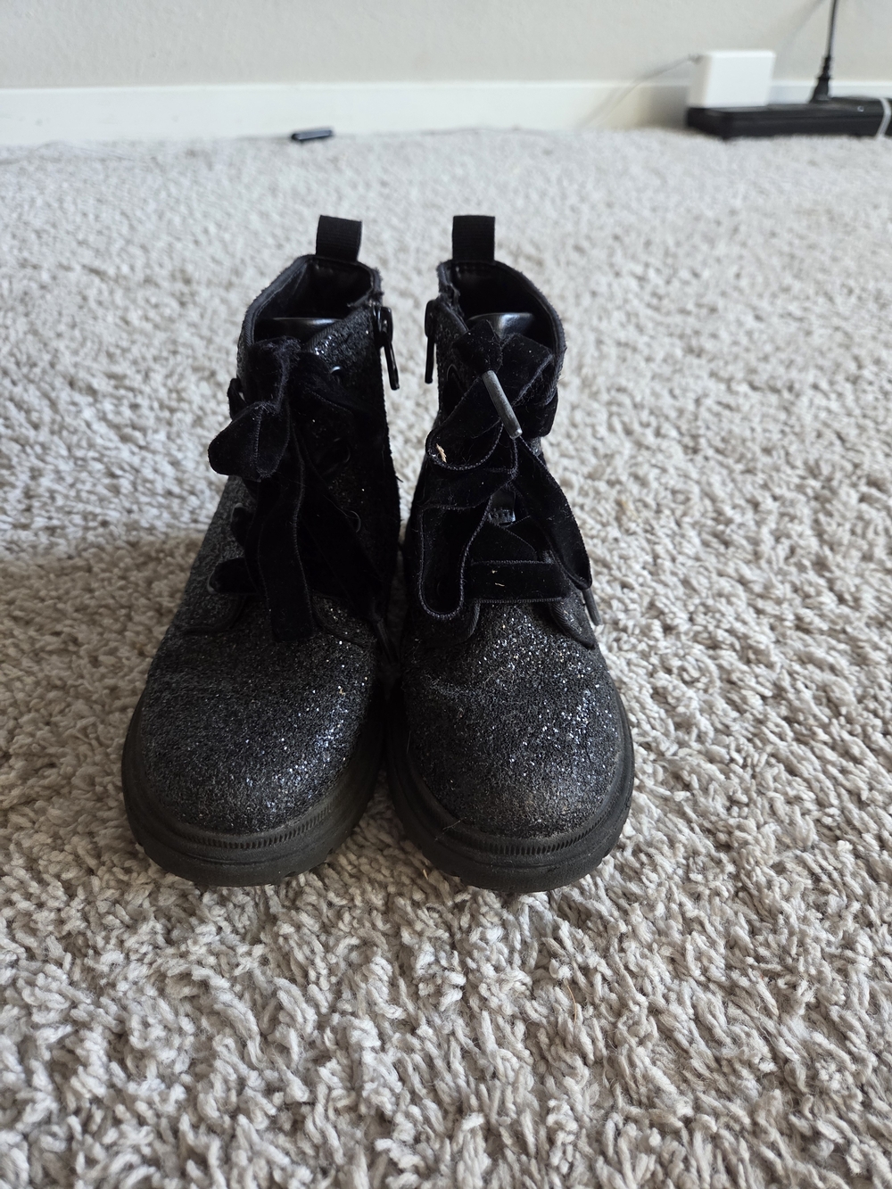 Cat & Jack Black Glitter Lace-Up Ankle Boots for Kids